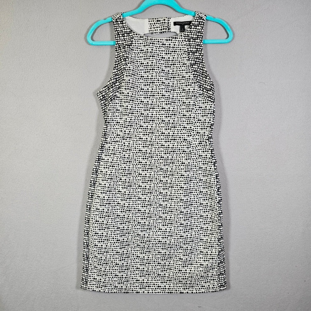 Banana Republic Dress Sleeveless Black White‎ Dot Print Career Party Cocktail